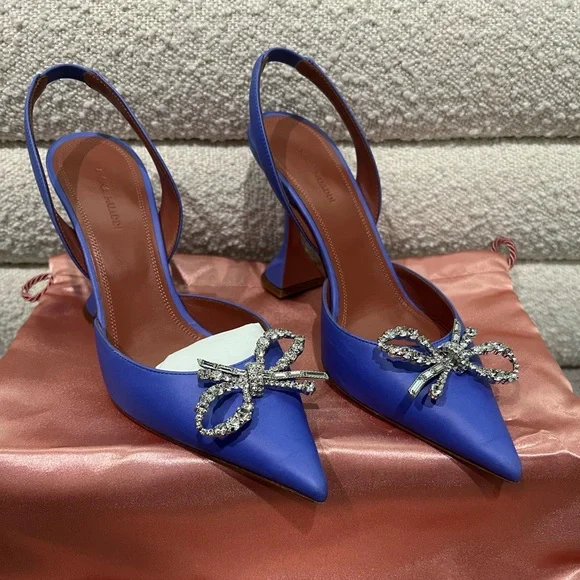 Amina Muaddi Rosie Sling Crystal Bow Pumps 95mm Fluo Purple EU 39 - Picture 3 of 7